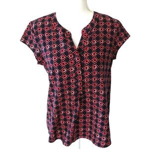 Croft & Barrow Women's Blue & Pink Cap Sleeve Button Shirt Size Small